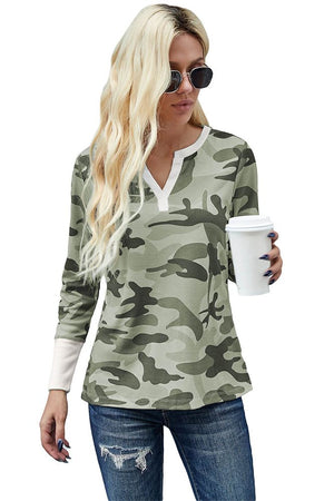 Bay Hustlin V Neck Camo Top