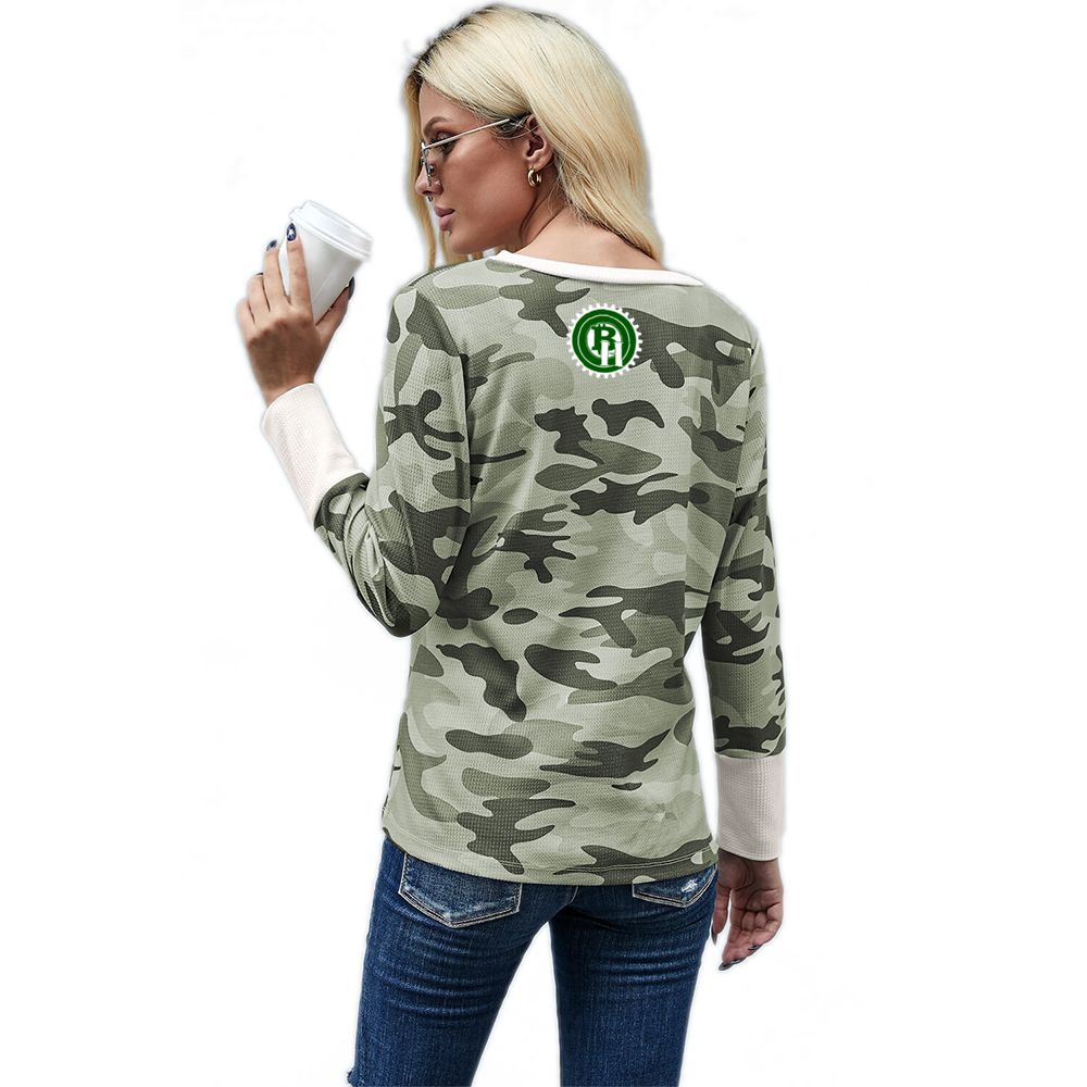 Bay Hustlin V Neck Camo Top