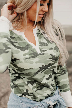 Bay Hustlin V Neck Camo Top