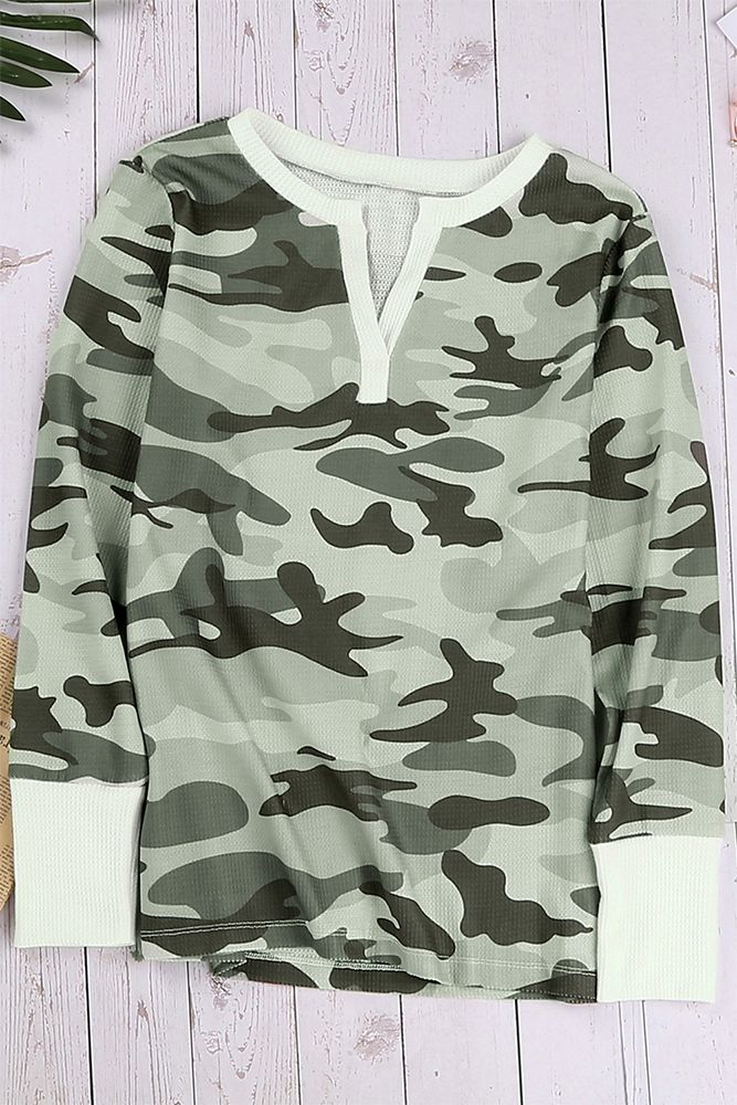 Bay Hustlin V Neck Camo Top