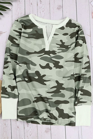 Bay Hustlin V Neck Camo Top