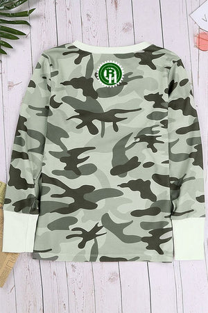 Bay Hustlin V Neck Camo Top