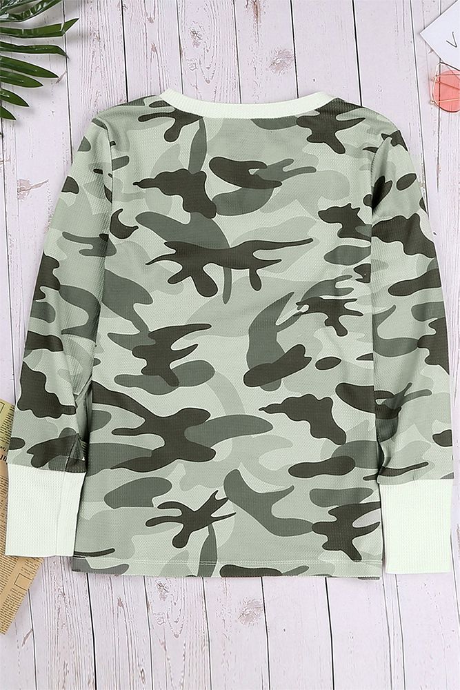 Bay Hustlin V Neck Camo Top