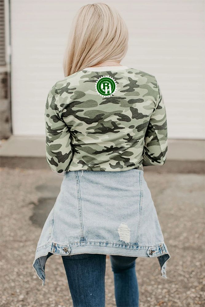 Bay Hustlin V Neck Camo Top