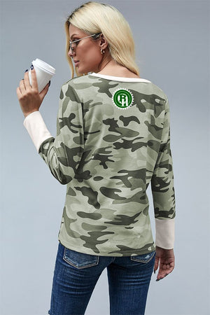 Bay Hustlin V Neck Camo Top